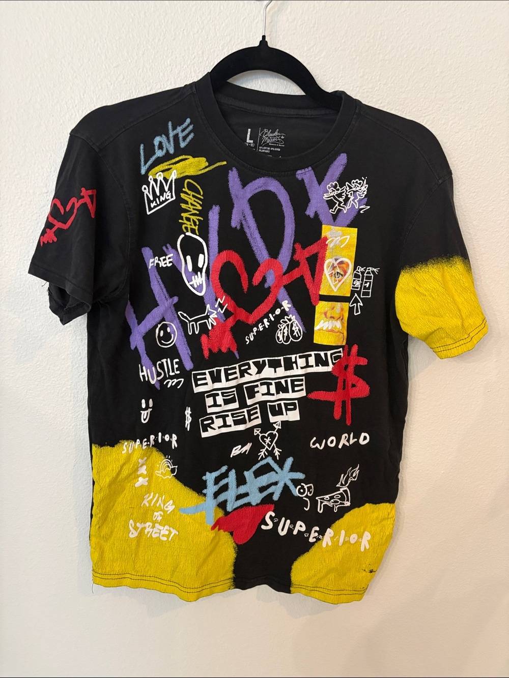 Bleecker & Mercer Youth L 14-16 Streetwear Graphic Tee Black Everything Is Fine